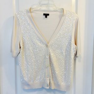 Talbots ivory sequined v neck cardigan